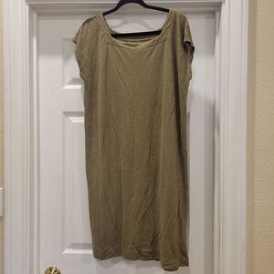 Eileen Fisher Muted Olive Hemp/Organic Cotton T-shirt Dress, Med